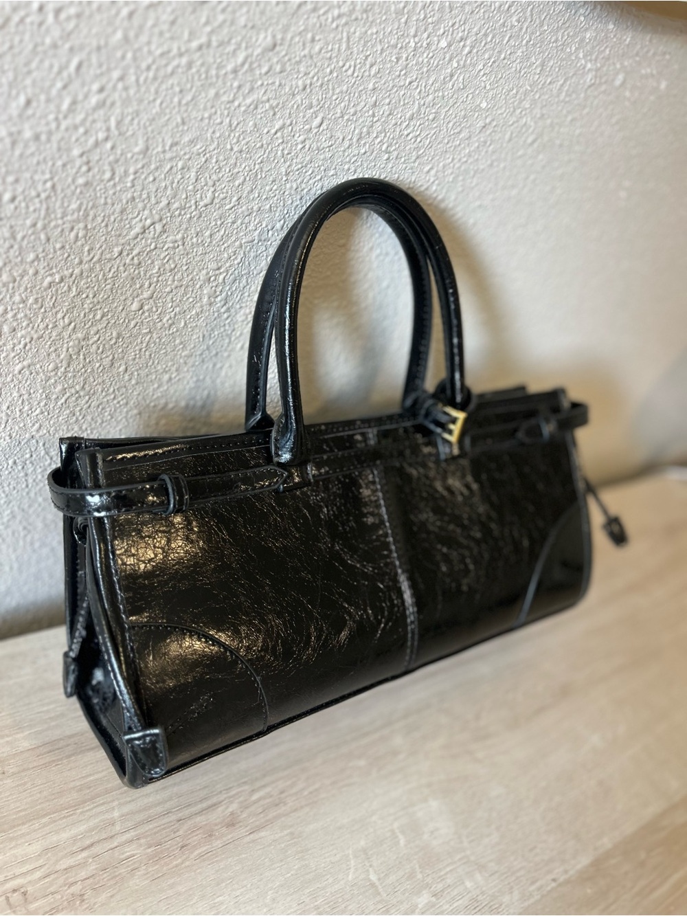 Prada Black Patent Leather Satchel with Gold Hardware - Picture 6 of 7